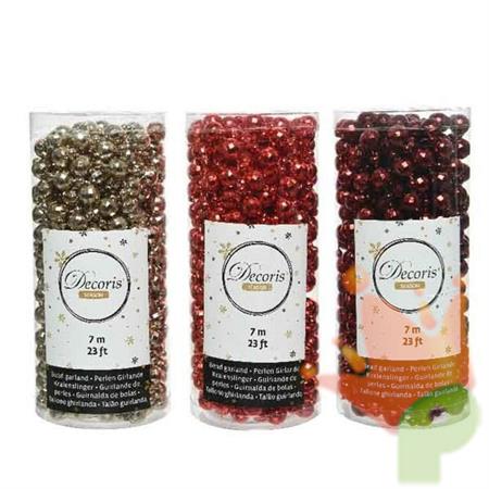 GHIRLANDA DI PERLE IN PLASTICA 7 MT CHAMAPGNE-ROSSO-BORDEAUX