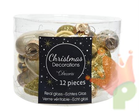 FORME STELLA CUORE E PIGNE PER ALBERO ORO 12 PZ