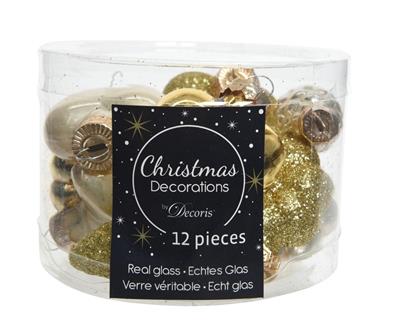 FORME STELLA CUORE E PIGNE PER ALBERO ORO 12 PZ