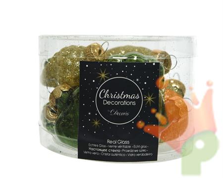 FORME STELLA CUORE E PIGNE PER ALBERO ORO - VERDE 12 PZ