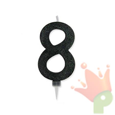 CANDELINA NUMERO 8 MAX CERA SWEETY NERO GLITTER