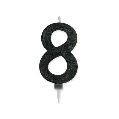 CANDELINA NUMERO 8 MAX CERA SWEETY NERO GLITTER