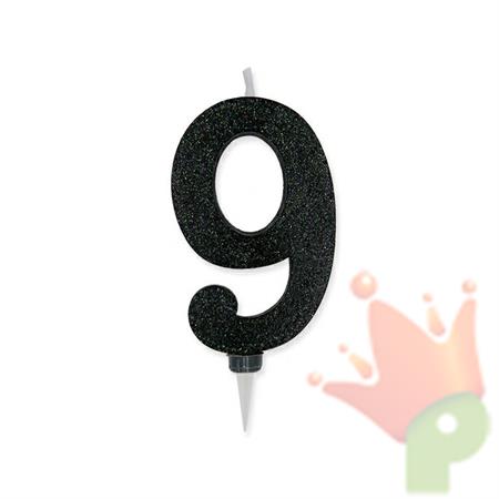 CANDELINA NUMERO 9 MAX CERA SWEETY NERO GLITTER