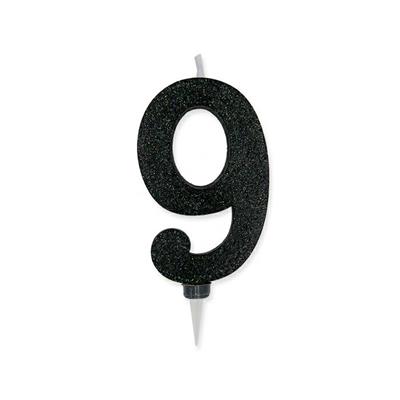 CANDELINA NUMERO 9 MAX CERA SWEETY NERO GLITTER
