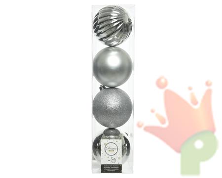 PALLINE DI NATALE ASSORTITE ARGENTO 10 CM CONFEZIONE 4 PZ