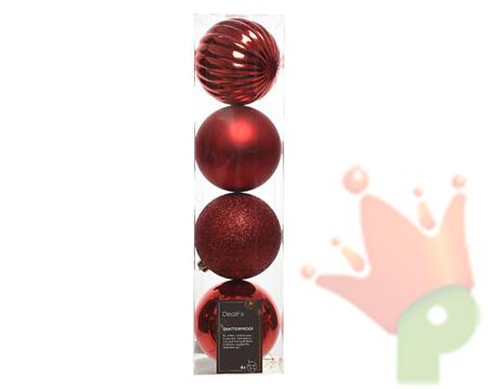 PALLINE DI NATALE ROSSE ASSORTITE 10 CM  4 PZ