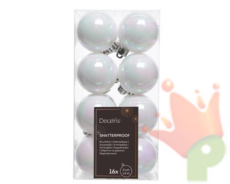 PALLINE DI NATALE BIANCO IRIDESCENTE 4 CM CONFEZIONE 16 PZ