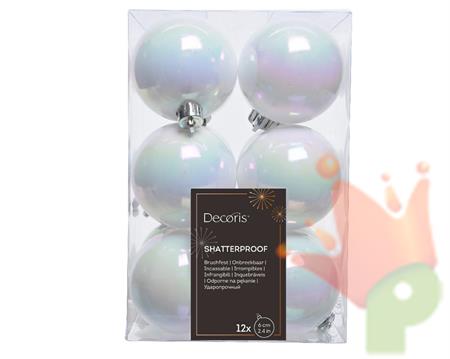 PALLINE DI NATALE BIANCO IRIDESCENTE 6 CM CONFEZIONE 12 PZ