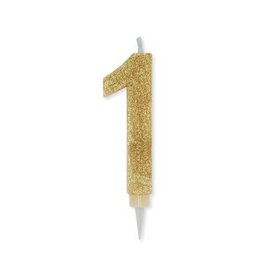 CANDELINA NUMERO 0 MAX DI CERA SWEETY ORO GLITTER 9CM