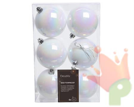 PALLINE DI NATALE BIANCO IRIDESCENTE 8 CM CONFEZIONE 6 PZ