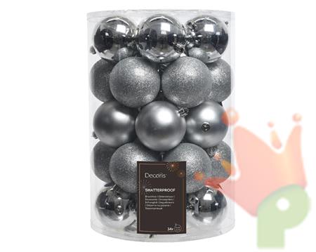 PALLINE DI NATALE ARGENTO 8 CM CONFEZIONE 34 PZ