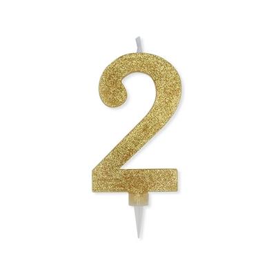 CANDELINA NUMERO 2 MAX CERA SWEETY ORO GLITTER