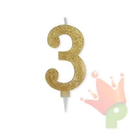 CANDELINA NUMERO 3 MAX CERA SWEETY ORO GLITTER