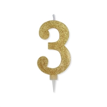 CANDELINA NUMERO 3 MAX CERA SWEETY ORO GLITTER