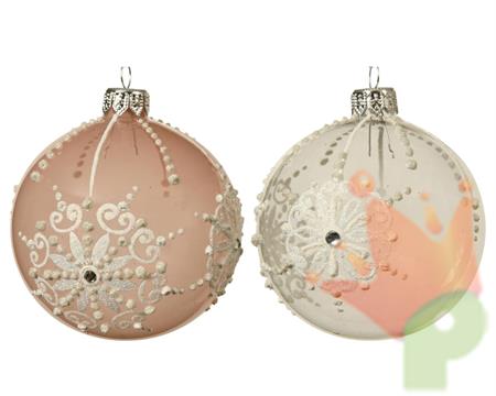 PALLINA DI NATALE ROSA CIPRIA DECORATA 8 CM 2 ASSORTITE