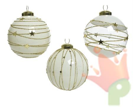 PALLINA DI NATALE BIANCO LANA DECORATA 3 ASS