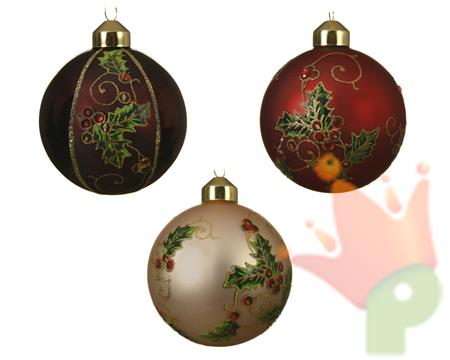 PALLINA CON DECORAZIONE PER ALBERO 3 COL ASS 8 CM