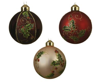 PALLINA CON DECORAZIONE PER ALBERO 3 COL ASS 8 CM