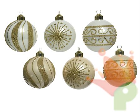 PALLINA DI NATALE BIANCA CON DECORO 8 CM