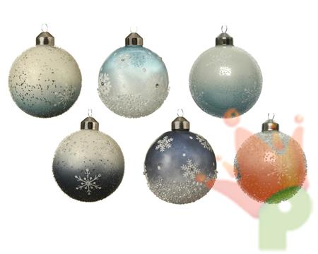 PALLINA DECORATA FIOCCHI DI NEVE GHIACCIATA 8 CM 2 ASS