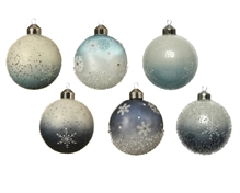 PALLINA DECORATA FIOCCHI DI NEVE GHIACCIATA 8 CM 2 ASS