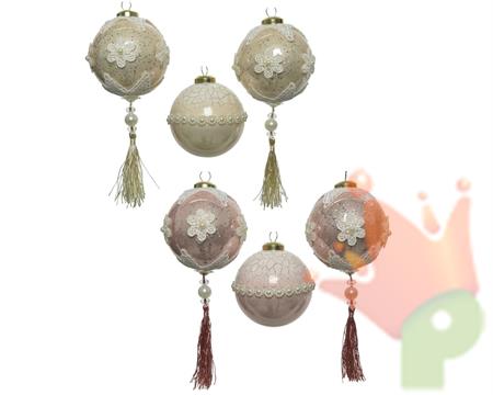 PALLINA DI NATALE ROSA E BIANCO CON DECORO 8 CM