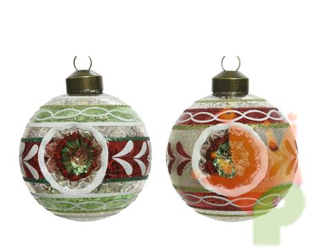 PALLINA IN VETRO DECORATA PER ALBERO 8 CM VINTAGE 3 PZ