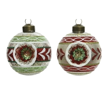 PALLINA IN VETRO DECORATA PER ALBERO 8 CM VINTAGE 3 PZ