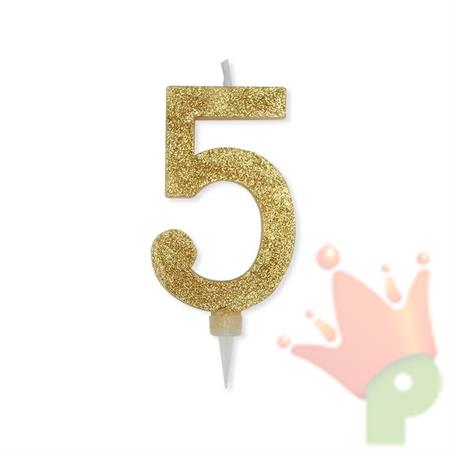 CANDELINA NUMERO 5 MAX DI CERA SWEETY ORO GLITTER