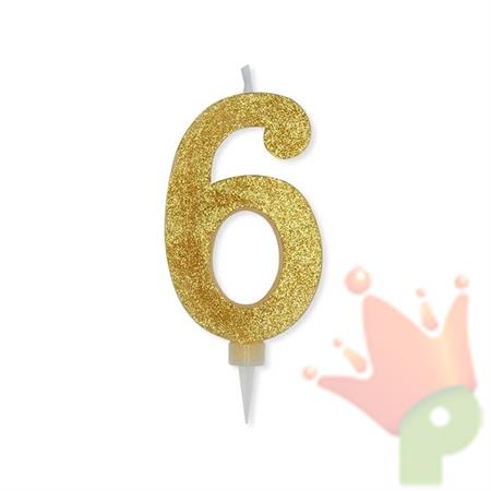 CANDELINA NUMERO 6 MAX DI CERA SWEETY ORO GLITTER