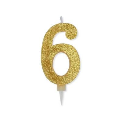 CANDELINA NUMERO 6 MAX DI CERA SWEETY ORO GLITTER