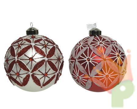 PALLINA DI NATALE BIANCA DECORI ROSSI