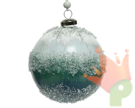 PALLINA TRASP GHIACCIATA CON DECORI VERDI E BIANCHI 10 CM