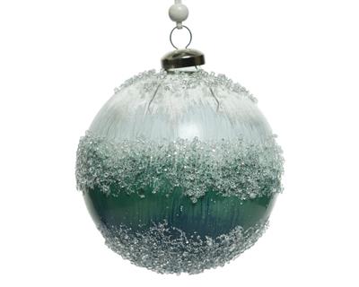 PALLINA TRASP GHIACCIATA CON DECORI VERDI E BIANCHI 10 CM
