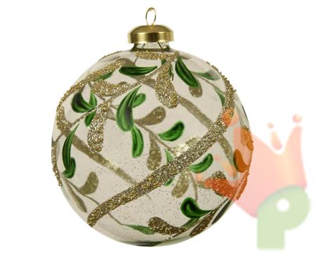 PALLINA TRASP CON DECORAZIONI DORATE 10 CM