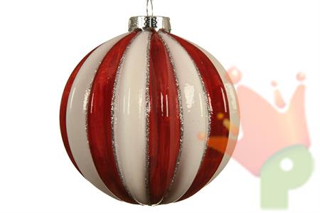 PALLINA A RIGHE ROSSE E BIANCHE 8 CM