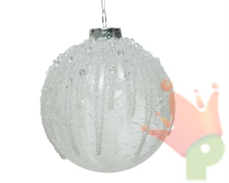 PALLINA BIANCA EFFETTO GHIACCIATA 8 CM PER ALBERON ASSORTITA