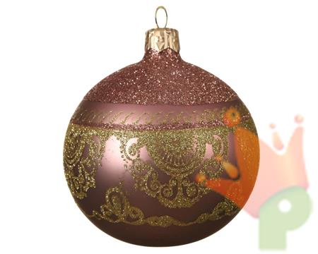 PALLINA ROSA CON DECORAZIONI ORO 8 CM