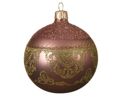 PALLINA ROSA CON DECORAZIONI ORO 8 CM