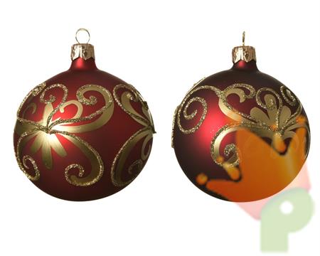 PALLINA ROSSA CON DECORAZIONI ORO 8 CM
