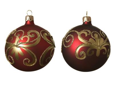 PALLINA ROSSA CON DECORAZIONI ORO 8 CM