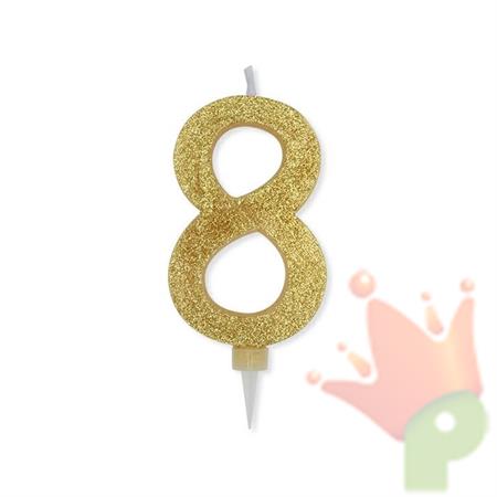 CANDELINA NUMERO 8 MAX CERA SWEETY ORO GLITTER