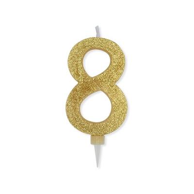 CANDELINA NUMERO 8 MAX CERA SWEETY ORO GLITTER