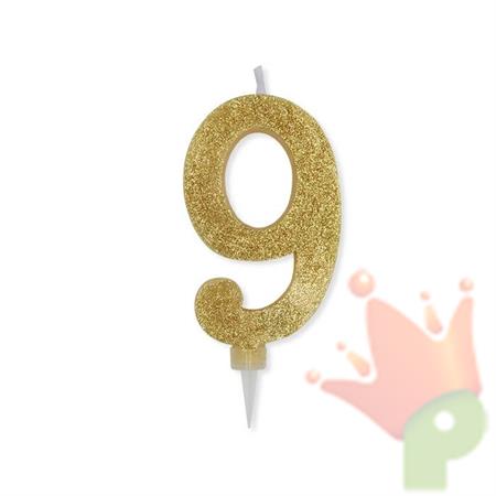 CANDELINA NUMERO 9 MAX DI CERA SWEETY ORO GLITTER