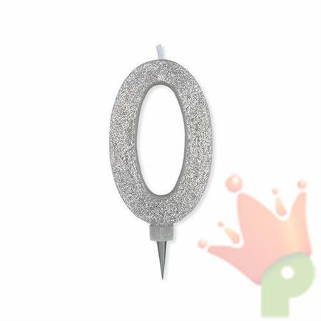 CANDELINA NUMERO 0 MAX CERA SWEETY ARGENTO GLITTER