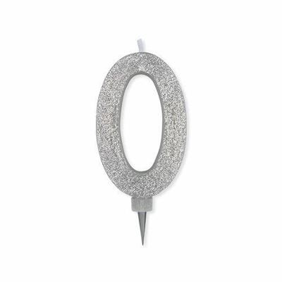 CANDELINA NUMERO 0 MAX CERA SWEETY ARGENTO GLITTER