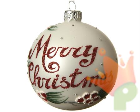 PALLINA BIANCA CON SCRITTA MERRY CHRISMAS 8 CM