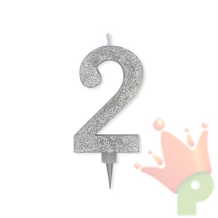 CANDELINA NUMERO 2 MAX DI CERA SWEETY ARGENTO GLITTER