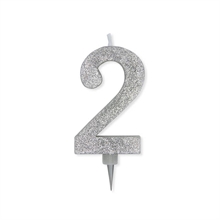 CANDELINA NUMERO 2 MAX DI CERA SWEETY ARGENTO GLITTER