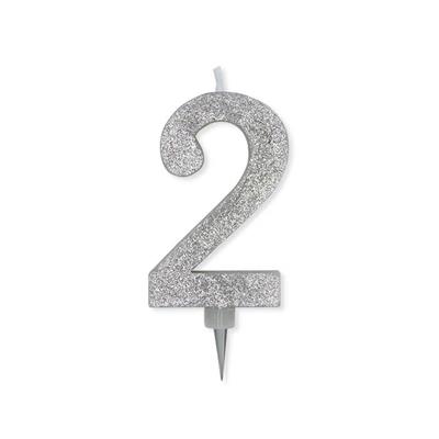 CANDELINA NUMERO 2 MAX DI CERA SWEETY ARGENTO GLITTER